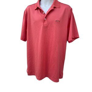 Greg Norman Tasso Elba Five Iron Play Dry Golf Polo Shirt Coral Shark logo M